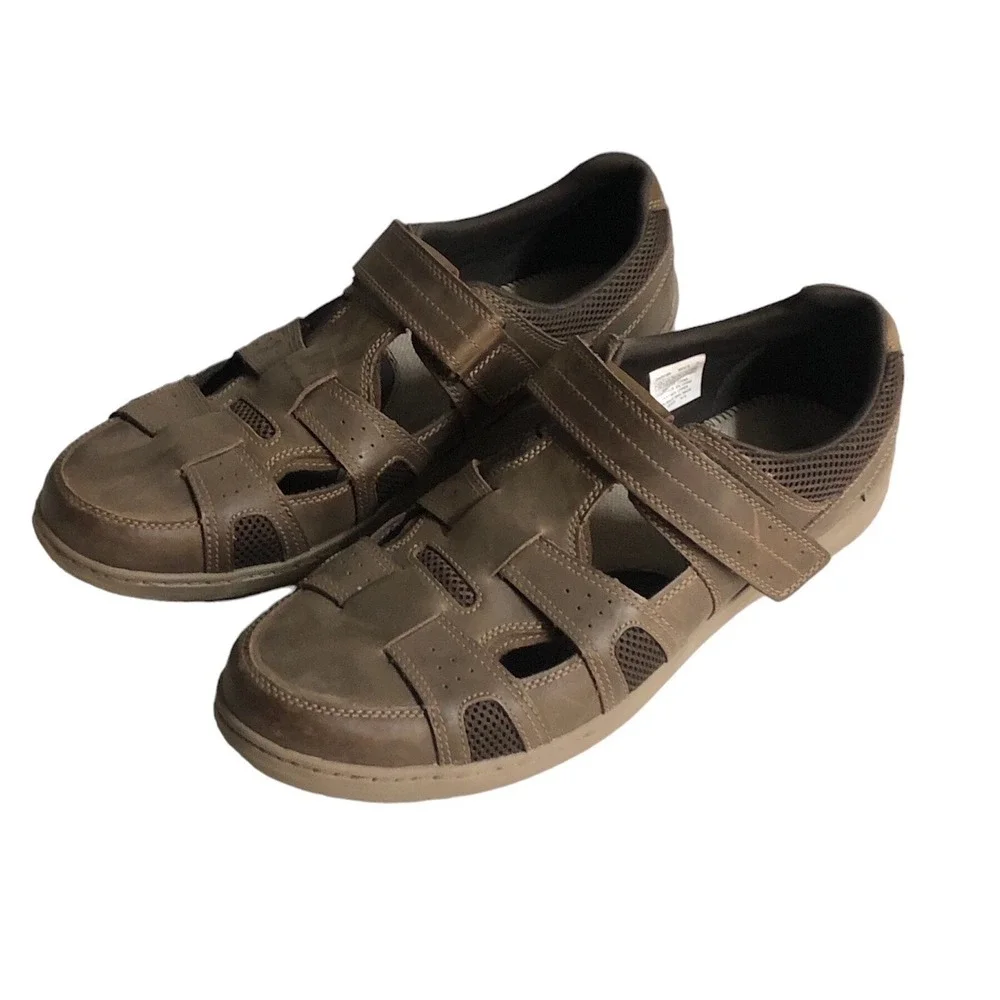 Dunham Mens Comfort Sandals Fitsmart Fisherman Size 16 Brown Leather‎ Boat